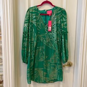 Lilly Pulitzer Cleme Green Silk Long Sleeve Dress NWT